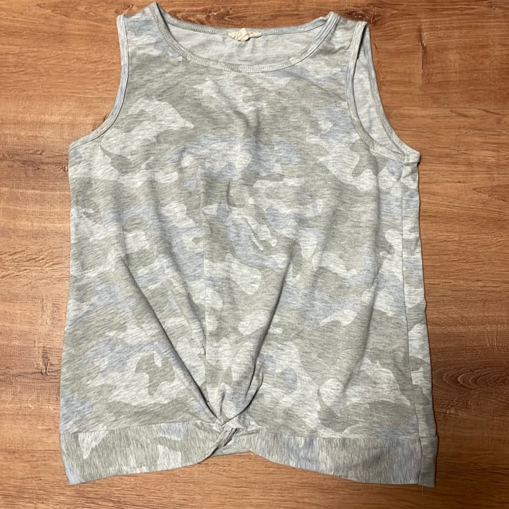 Light grey and blue tank top with knot size small